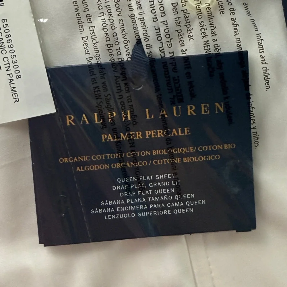 Ralph Lauren Palmer Percale Organic Cotton Queen‎ Flat Sheet Polo Navy